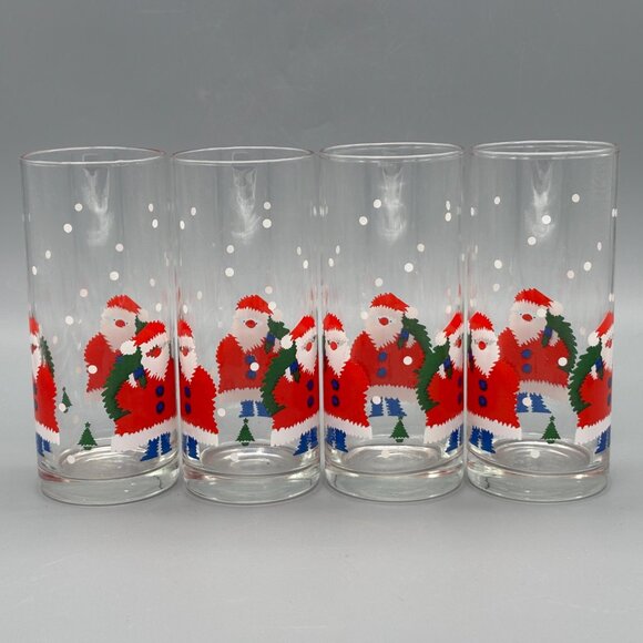 Vintage Santa Claus Highball Glasses (Set of 4), Snowfall Christmas Tumblers - Picture 3 of 5